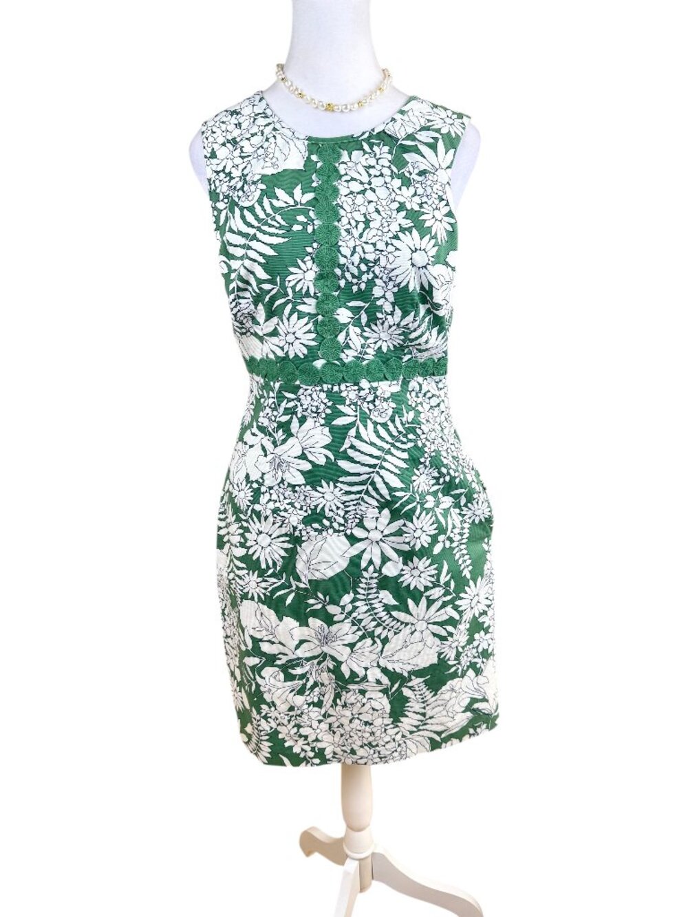 Boden Dress Cotton Classic Green White Floral Sleeveless (6)